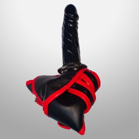 Black Red Edge Leather Harness Lesbian Strapon SO-025